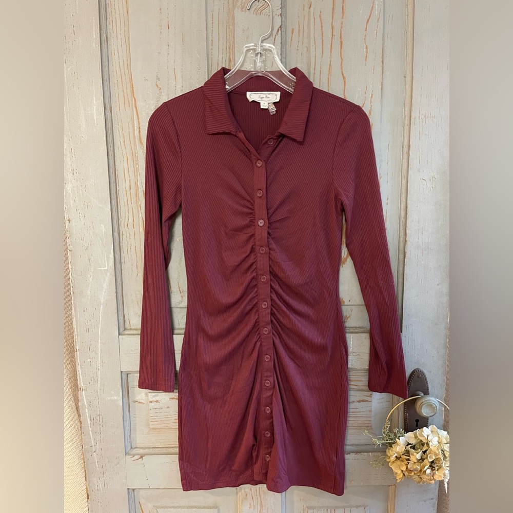 HIPPIE ROSE Button Down Long Sleeve Short Body Con Dress Juniors